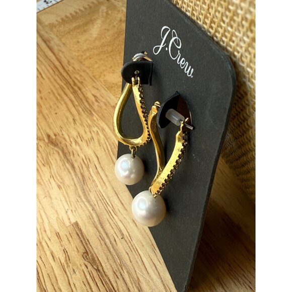 J.Crew Gold-Tone Hoop Earrings With Faux Pearl Drops & Hypoallergenic Posts - Picture 5 of 6